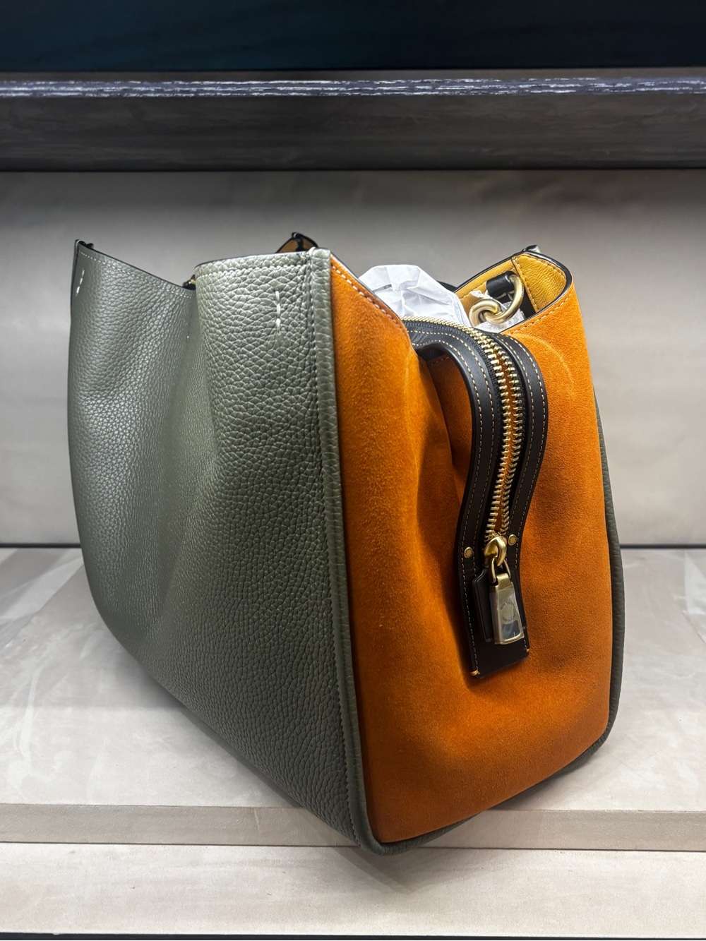 NWT Coach Rogue 39 Two-Tone Olive Green and Orange Gusset - Picture 4 of 6